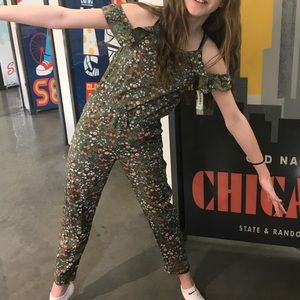 Cold shoulder romper (olive) girls 10/12